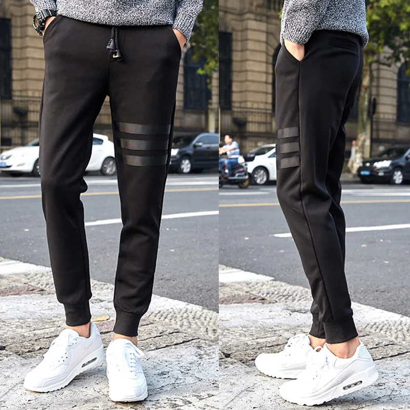 

Spring New Style Men's Black And White with Pattern Harem Gymnastic Pants Teenager Korean-style Slim Fit Fashion Casual Pants Me