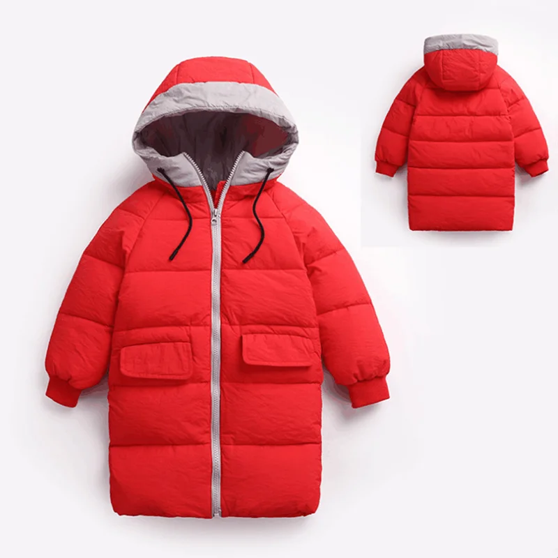 Красный newChildren's cotton suit long section winter children's boys and girls children's wear down coat thick warm cotton jacket - Цвет: Красный
