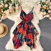 2022 Boho v neck slim floral print Midi Dress spaghetti strap sexy Summer Party Women Casual irregular dress Beach holiday dress ► Photo 3/6