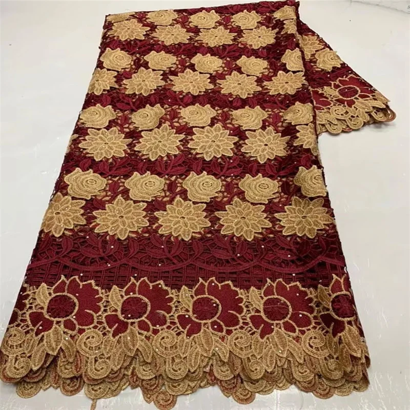 

Бордовая кружевная ткань из молочного волокна, Новое поступление, 5 ярдов, Высококачественная кружевная ткань с принтом из молочного шелка, Водорастворимая кружевная ткань для шитья одежды