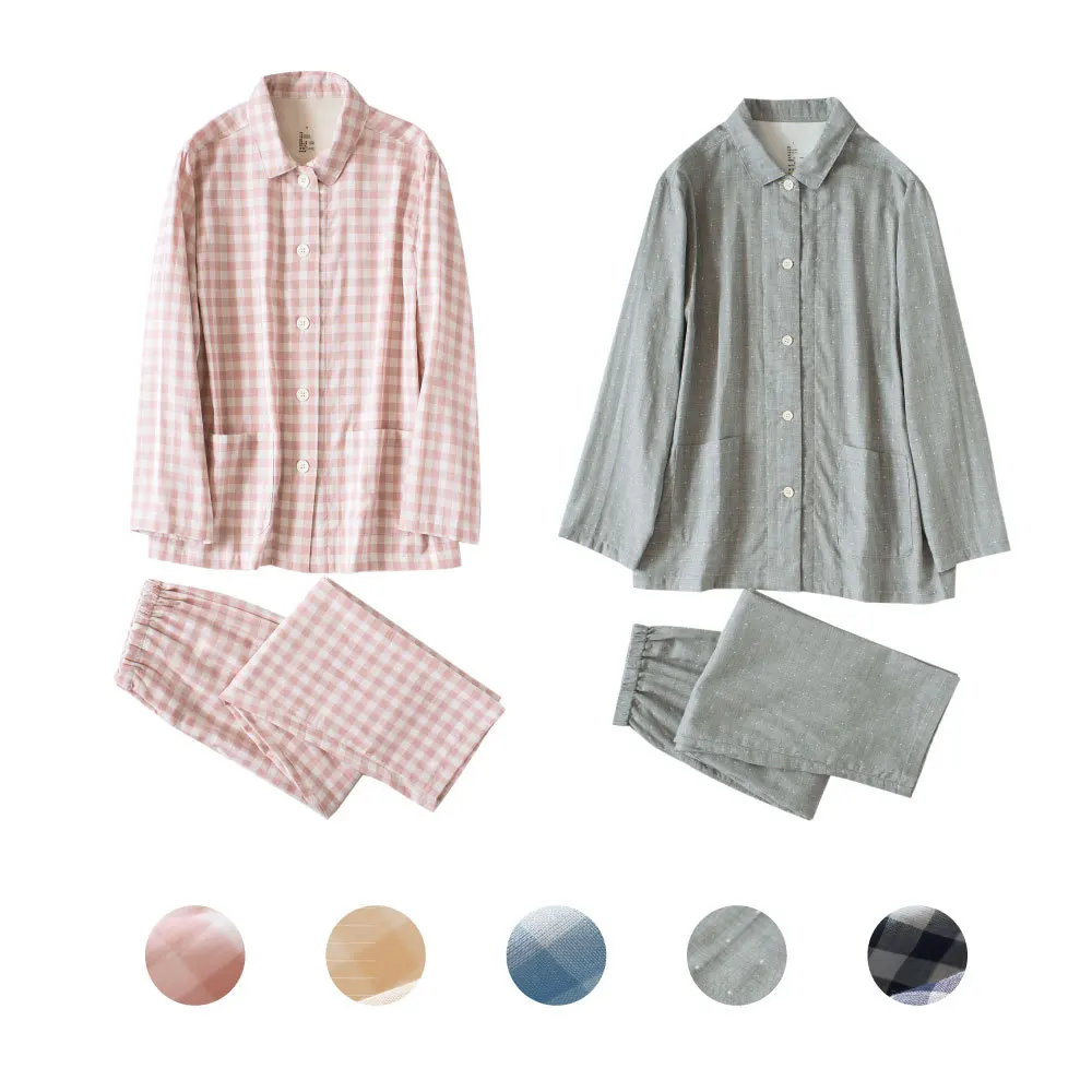 

Check Printed Pajamas Couple Pajamas Set Men's and Women's Double Yarn Pajamas Comfortable Soft Pajamas Home Service