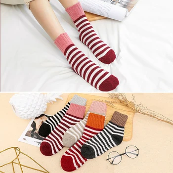 

5 Pair Thicken Fashion Comfortable Warm Retro Elastic Cotton Blend Middle Tube Women Socks Autumn Winter Accessories Daily Soft
