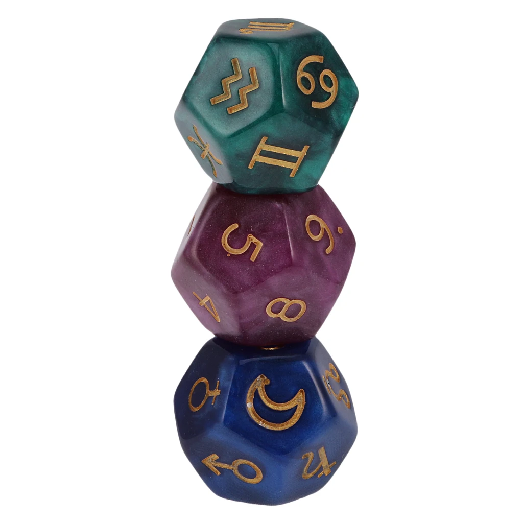 3Pcs Pearl 12-sided Astrology Dice D12 Dies For Constellation Divination Toy Party Gambling Dices Game Digital Dices