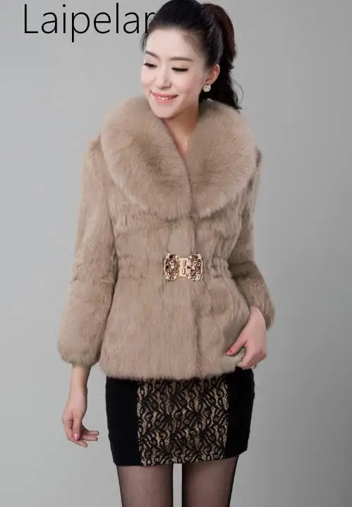 

Laipelar 2020 New Winter Imitation Fur Coat Women Faux Fox Fur Collar Three Quarter Sleeve Faux Fur Overcoat