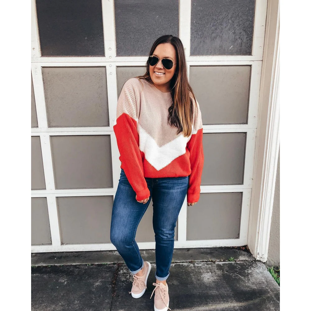 

Loozykit Women's Autumn And Winter Striped Pullover Ladies Sweater Knit Sweater Round Neck Sweater Ladies Pullover Top