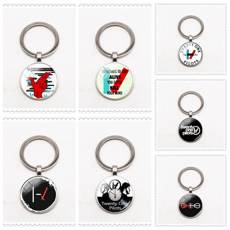 

Classic 23 Pilot Music Symbols Keychain Silver Concave Glass Pendant Keychain