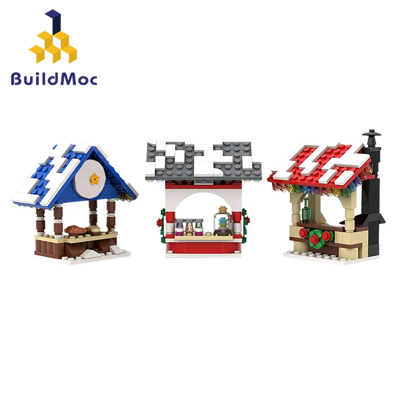 

MOC-18167 Winter Village - Market Stalls Winter theme Girls' Favorite Building Model Building Blocks Toy Kids Christmas Gifts