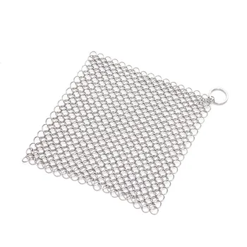 

8 Inch Stainless Steel Chain Mail Scrubber with Corner Ring Skillet Pan Pot and Wok Cleaning Brush Home Kitchen Cleaning Tools