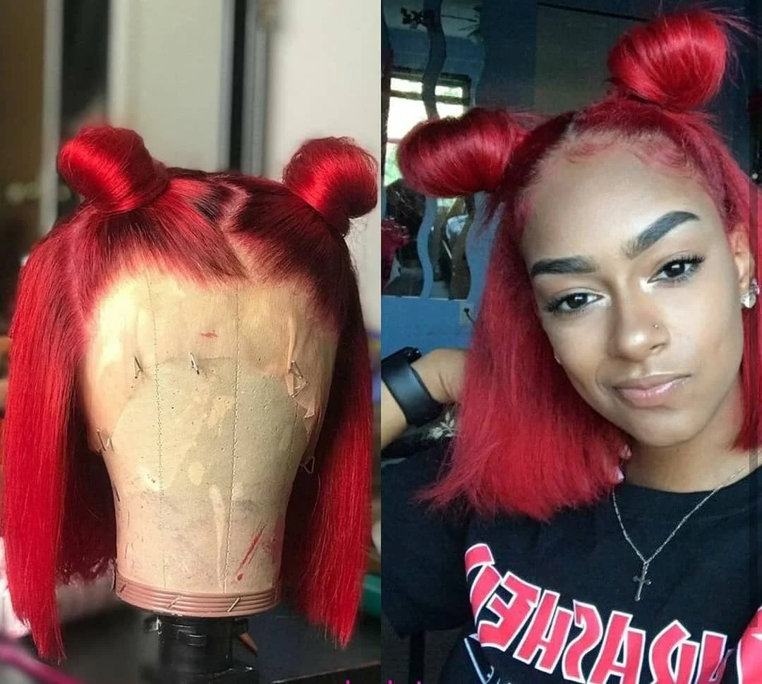 Brazilian Straight Hair Remy Red 99J Bob Wigs 150 13X4 Lace Front Wig With Baby Hair Pre Plucked Short Human Hair Wigs Remyblue