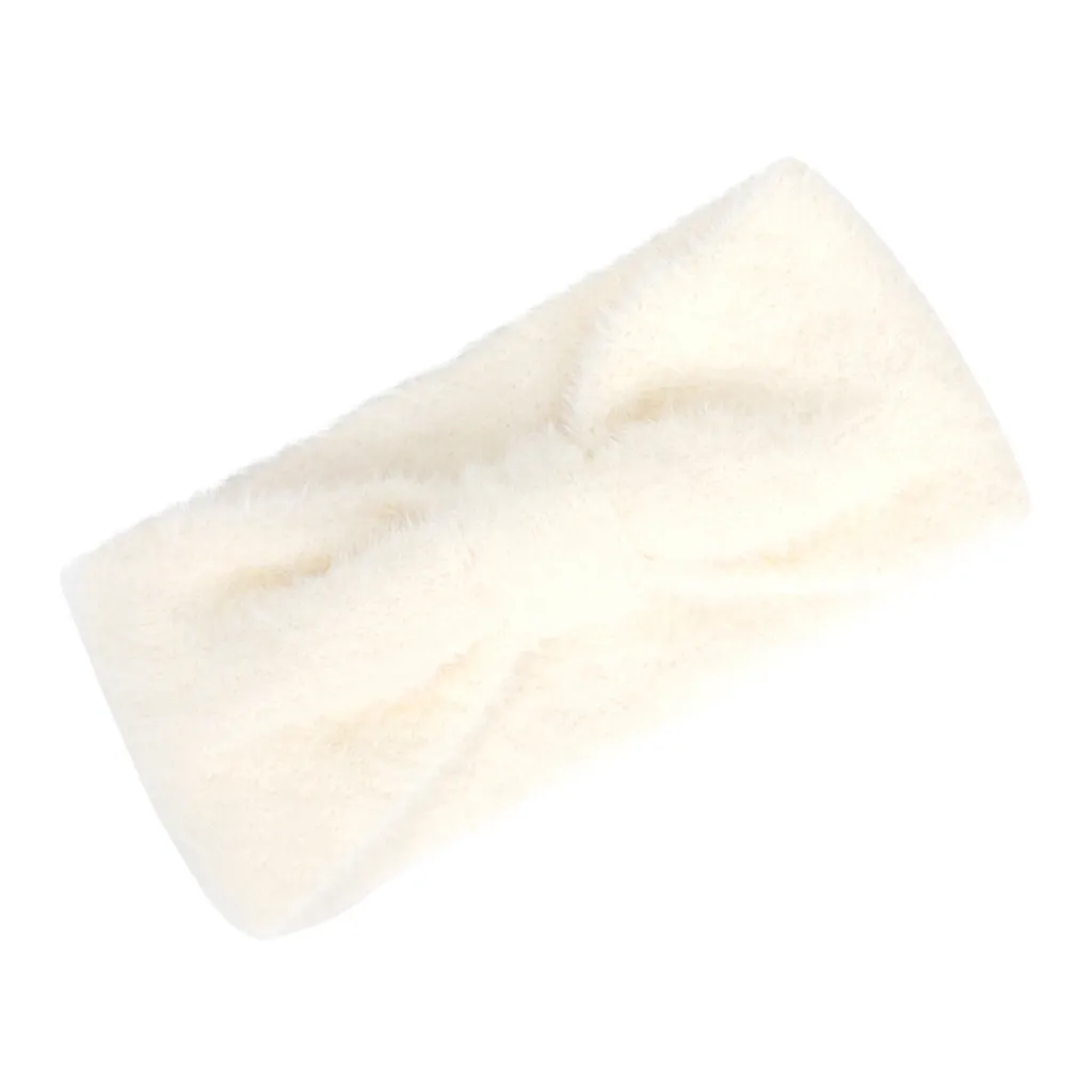 Милые и милые плюшевые Удобные Модные осенние и зимние однотонные шерстяные вязаные повязки для волос для мытья лица# j8 - Color: White