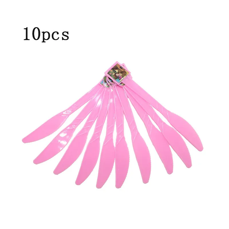 Knives-10pcs Мультфильм Медведь День рождения принадлежности одноразовые посуда набор Маша бумажные салфетки тарелка Фольга Набор воздушных шаров для детей девочки сувениры - Цвет: Knives-10pcs
