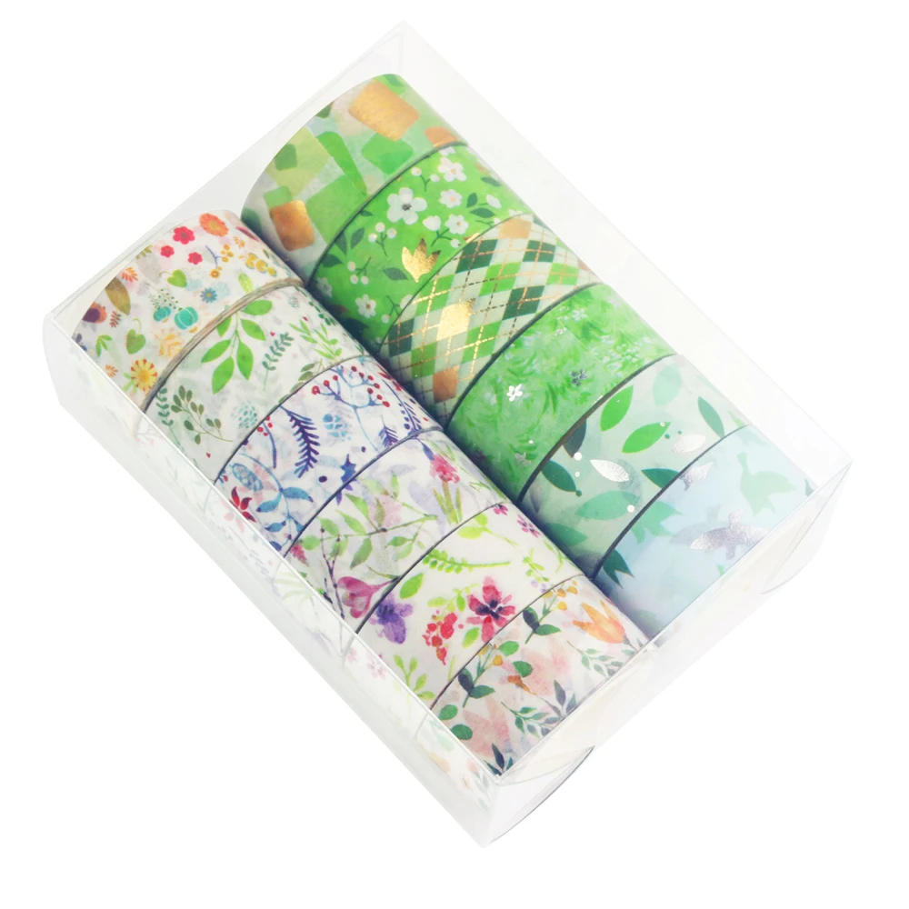 12Rolls Gold Foil Spring Floral Wahsi Tape MarskingTape Diy Scrapbooking Sticker Label Handmade Gift Decoration