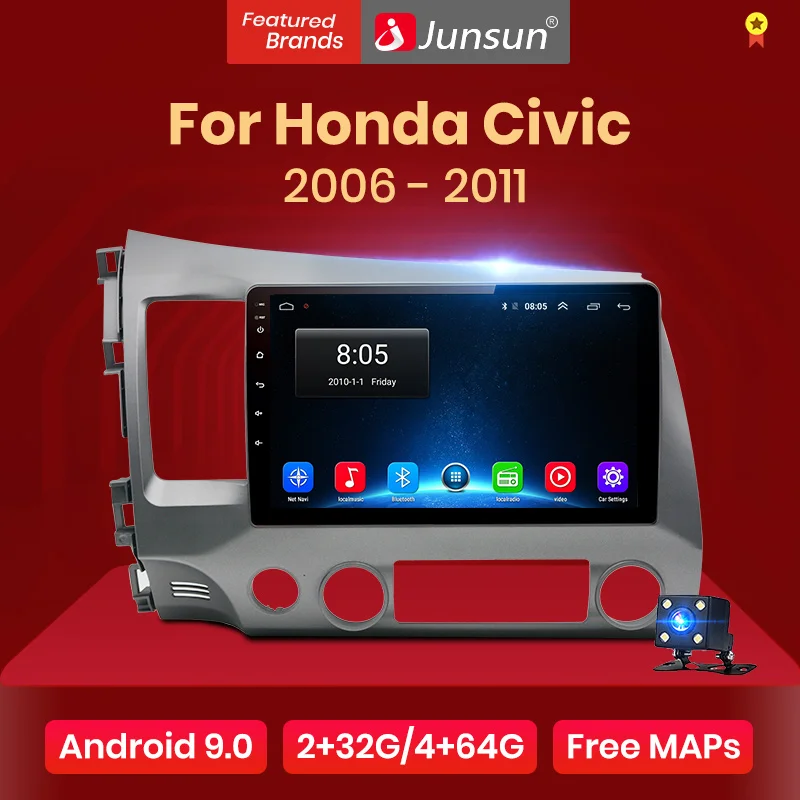Автомагнитола Junsun 2 din на Android 9 0 + 32 ГБ для Honda Civic 2006 2011 2008 стерео плеер с Bluetooth GPS