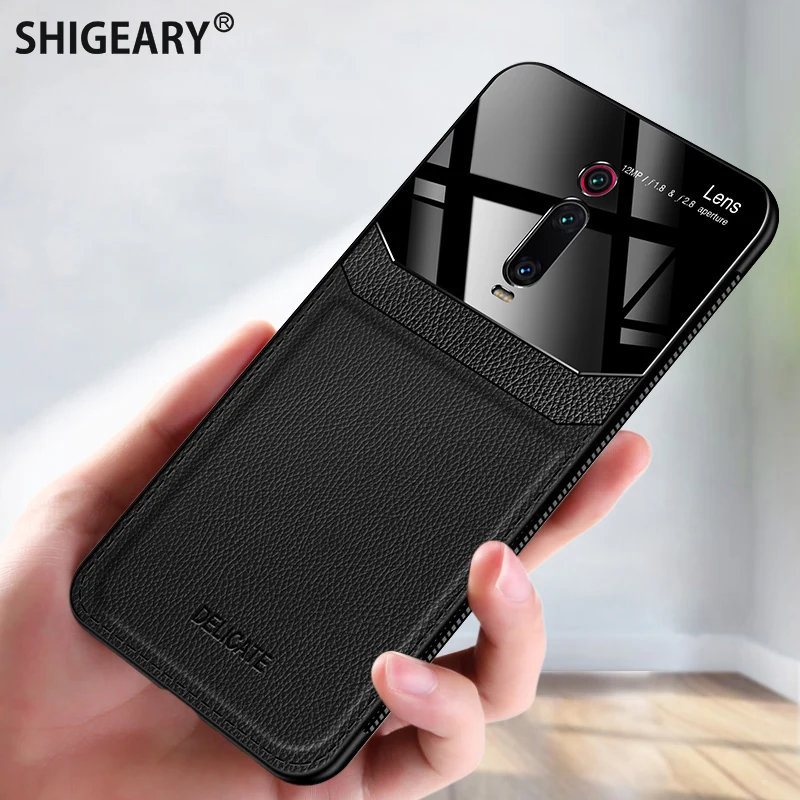 

Luxury Phone Cases for Xiaomi Redmi K20 / K20 Pro Case Plexiglass + Leather Back Cover Xiomi Mi 9t Pro Coque Fundas Housing