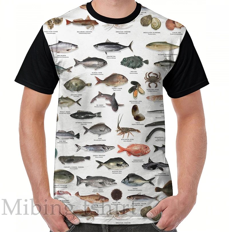 Funny print men t shirt women Tops tee NZ fish species Graphic T Shirt