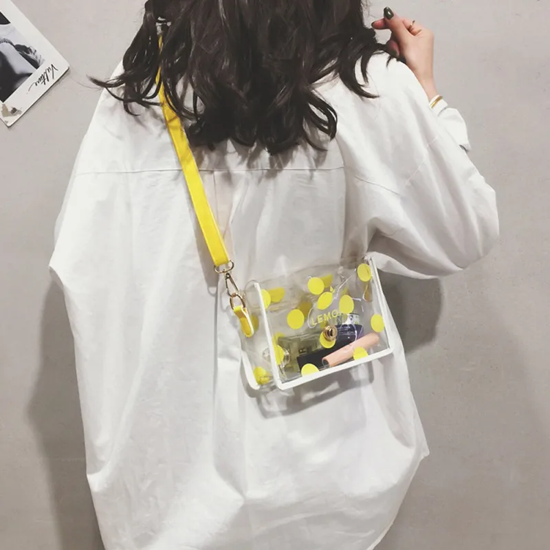 Женская прозрачная сумка через плечо в горошек из прозрачного желеобразного ПВХ-материала, маленькие сумки-мессенджеры, женские сумки на