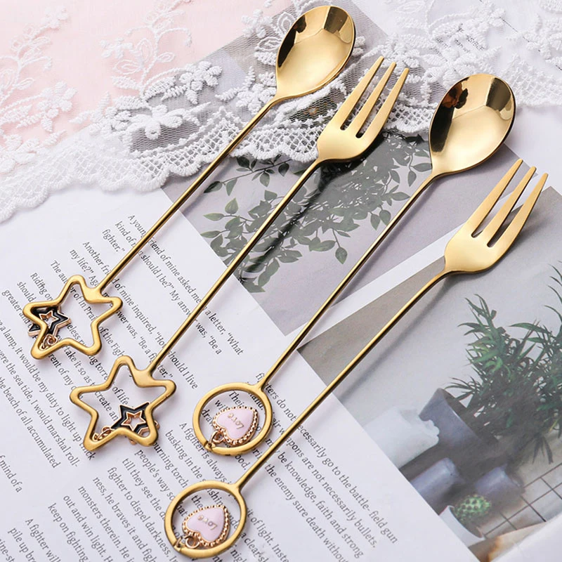 Star Heart Shape Coffee Spoon Christmas Decor Gold Coffee Spoon Party Table Ornament With Pendant Tableware Tea Coffee Spoon Spoons Aliexpress