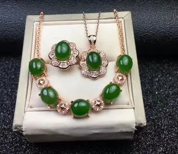 

MEIBAPJ CLASSIC NATURAL NEPHRITE JADE GEMSTONE JEWELRY SET 925 STERLING SILVER 3 SIUT FINE JEWELRY FOR WOMEN