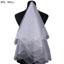 Элегантная Свадебная фатиновая вуаль с жемчугом и лентой по краям белого цвета и цвета слоновой кости, два слоя, аксессуары для невесты, короткая женская вуаль с гребнем