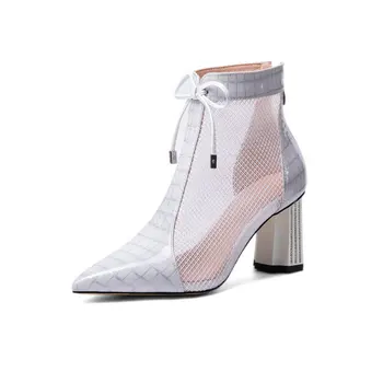 

Women summer Boots high Heels Mesh ankle Boots Office Ladies Summer Boots Female Shoes Woman White Black size 41 42 43