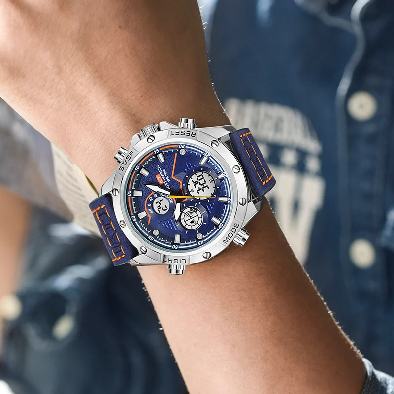 KT Luxury Brand Quartz Movement Men Watch Waterproof Multifunction Military Large Dial Wristwatch PU Leather Strap Fashion Gift