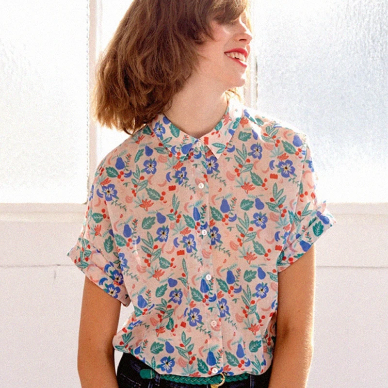 Floral Print Blouse Women Short Sleeve 