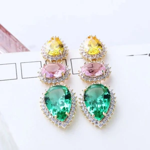 HIBRIDE Water Shape Colorful AAA Cubic Zirconia Stone Round Drop Earrings for Women Luxury CZ Party Event Jewelry E-520 - Окраска металла: A