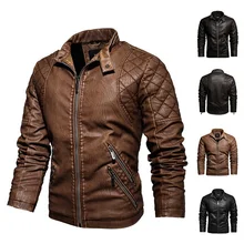 

FAKUNTN 2021 Jacket Autumn Mens Motorcycle Winter Men New Faux PU Leather Jackets Casual Embroidery Biker Coat Zipper Fleece