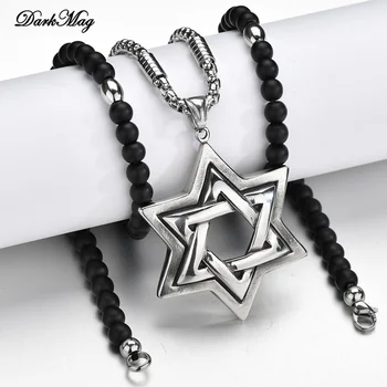 

DarkMag Fashion Pendant Star Of David Shield Choker Charm Black Beads Stainless Steel Necklace Factory Price Handmade Jewelry