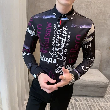 

Hot Sale Men Casual Shirt Fashion 2020 Spring Long Sleeve Floral Shirts For Men Slim Fit Streetwear Blouse Homme Club Tuxedo 3XL