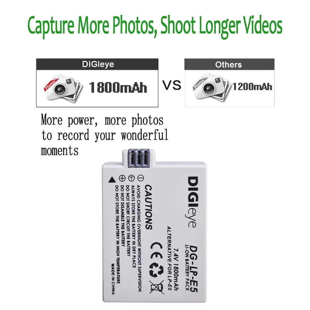 1800mAh LP-E5 LPE5 Battery for Canon EOS Rebel XS Rebel T1i XSi 1000D 500D 450D Kiss X3 Kiss X2 F Camera