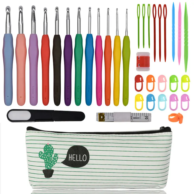 2.0-8.0mm Crochet Hook Set For DIY Craft Weave Tools Knitting Needles Set Sewing Tools Accessories With Cactus Case For Women (1)