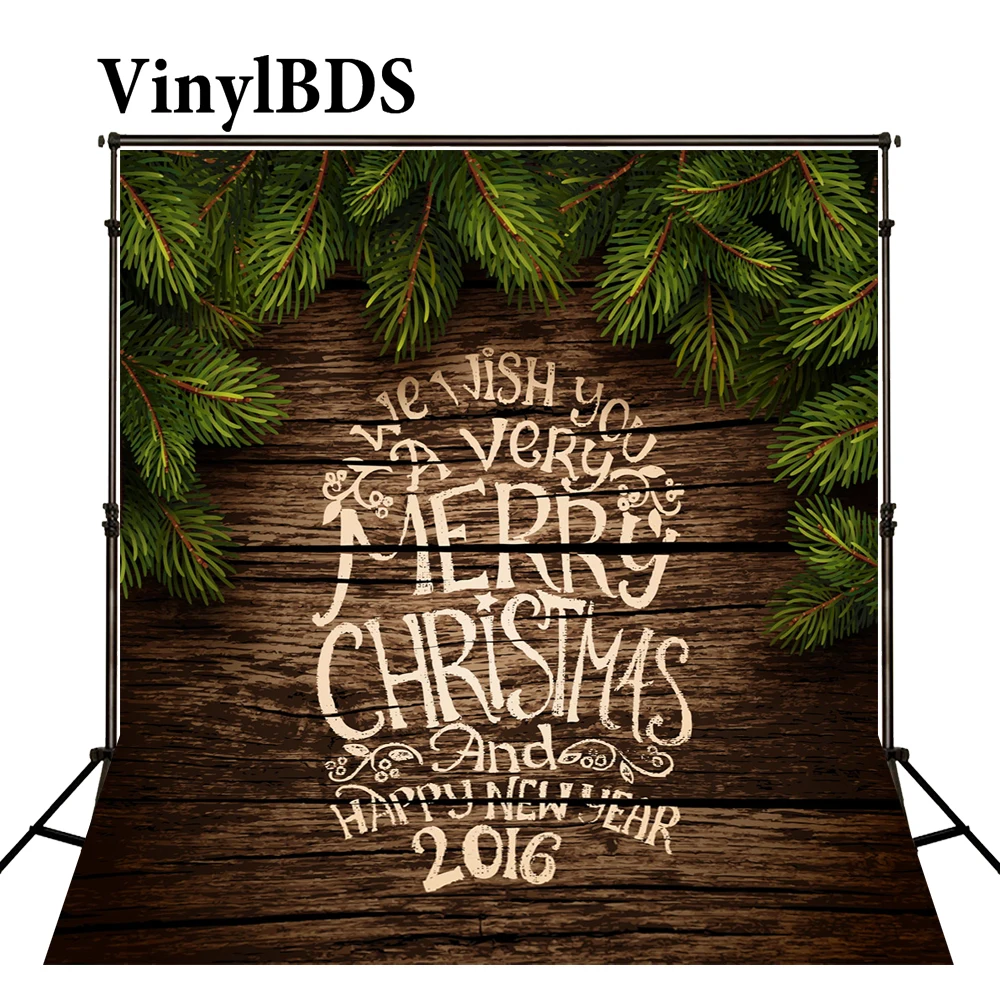 VinylBDS Рождественские фоны для фотосъемки с зелеными листьями тёмным деревянным