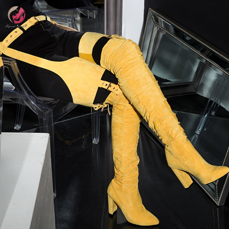 

Original Intention SEXY Fashion Thigh Pants Boots Buckle Party Shoes Women Over The Knee Boots Winter Boots Lady Chunky Heel