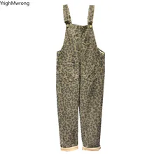Большие размеры, винтажный Леопардовый джинсовый комбинезон с карманами на подтяжках, на лямках, женские летние зимние корейские брюки, комбинезон