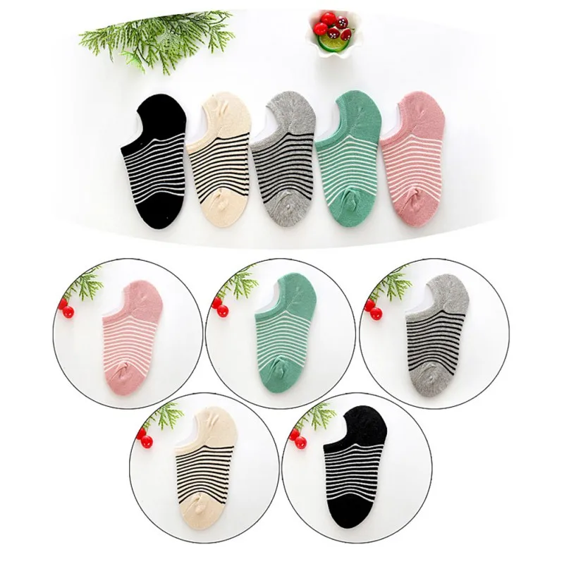 Women Stripes Print Low To Help Summer Cotton Thin Section Silicone Non-Slip Invisible Boat Socks