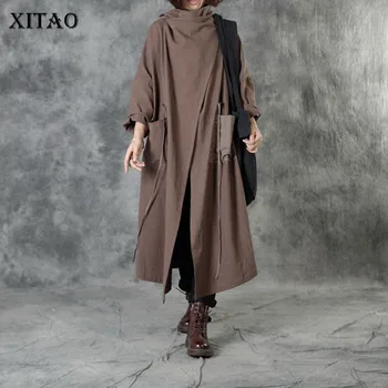 

XITAO Literary Plus Size Trench Coat for Women Irregular Long Sleeve Personality Windbreaker Simplicity Wild Long Tops WJ1304