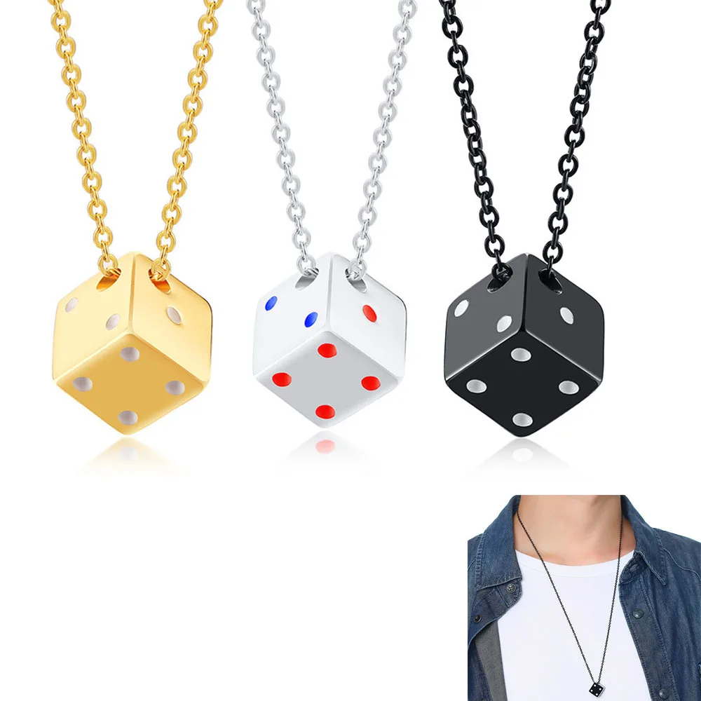 

Punk Dice Necklace For Men Fashion Gold color Stainless Steel pendant necklace hip hop Jewelry Accessories