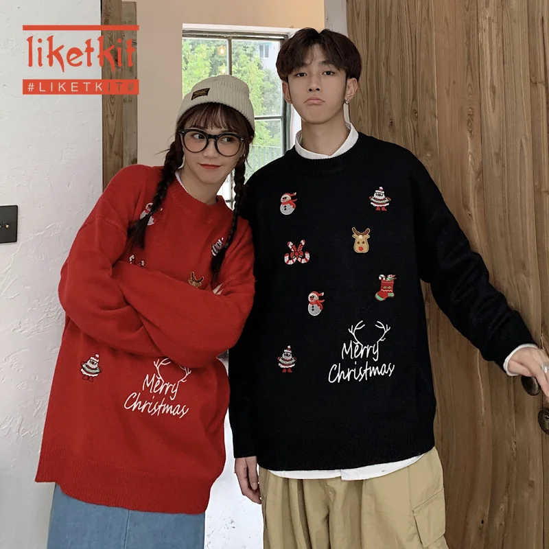 

Liketkit Men's Christmas Sweaters 2019 Couples Carton Printed Casual Sweaters Male Thicken Warm Knitted Funny Lovers Pullovers