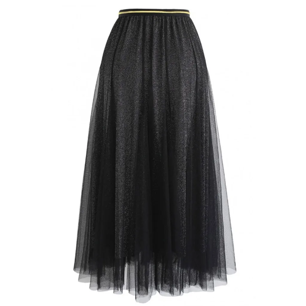Black SAGACE модные сетчатые женские юбки новые летние однотонные милые кружевные трапециевидные юбки с высокой талией Женская юбка Простой стиль - Цвет: Black