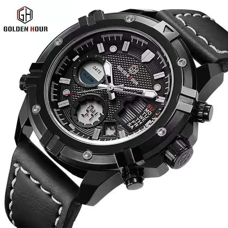 Men's Multifunctional Waterproof Fashion Electronic Watch Luminous Calendar Men's Watch Student Sports Leather Quartz Watch