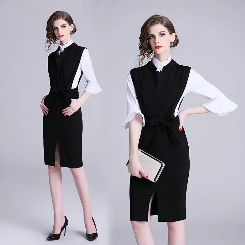 

2019 Spring New Style Debutante Elegant Versatile WOMEN'S Suit-Style Two-Piece Dress Ol Career Dress