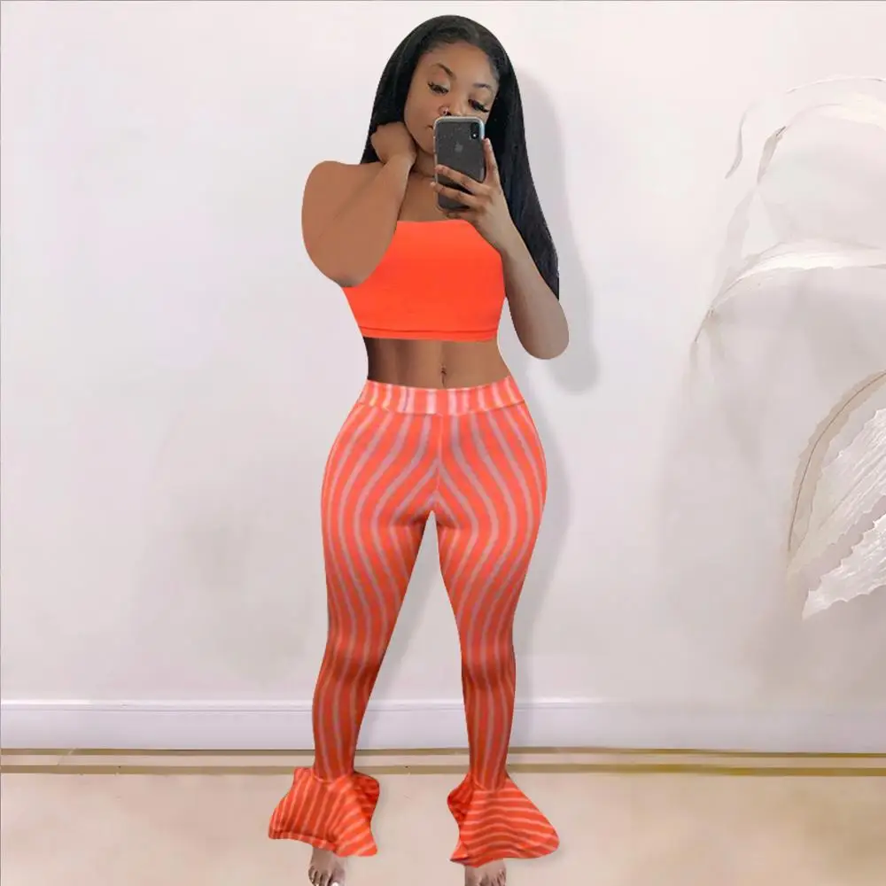 Tube Crop Top with Flare Leggings Pants 