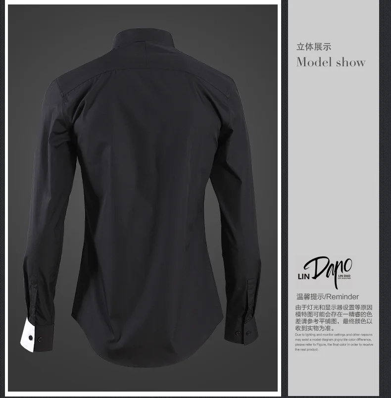 Сшивание модные мужские рубашки с длинным рукавом Тонкий черный белый Camisas masculina высокое качество повседневные деловые мужские рубашки M-4XL