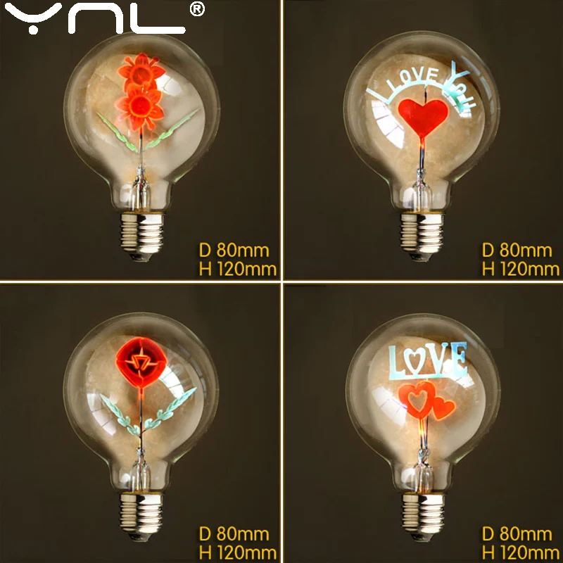 Лампа накаливания G80 Edison E27 220 В Фламинго Рождественские цветы Любовь Роза I Love You