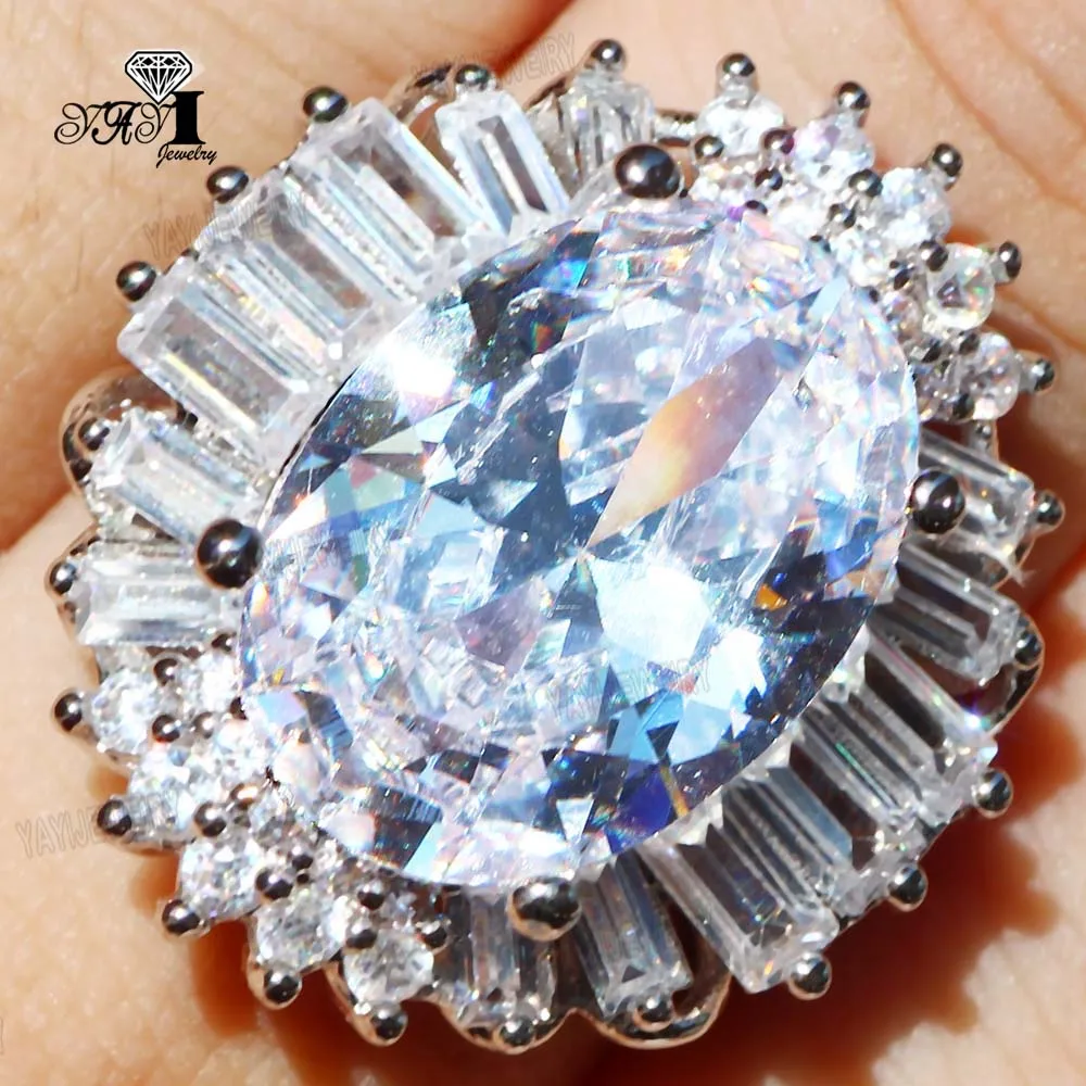 Gemstone Ring 12*16mm Sapphire Zircon Silver Color Engagement Wedding Valentine's Day Girls