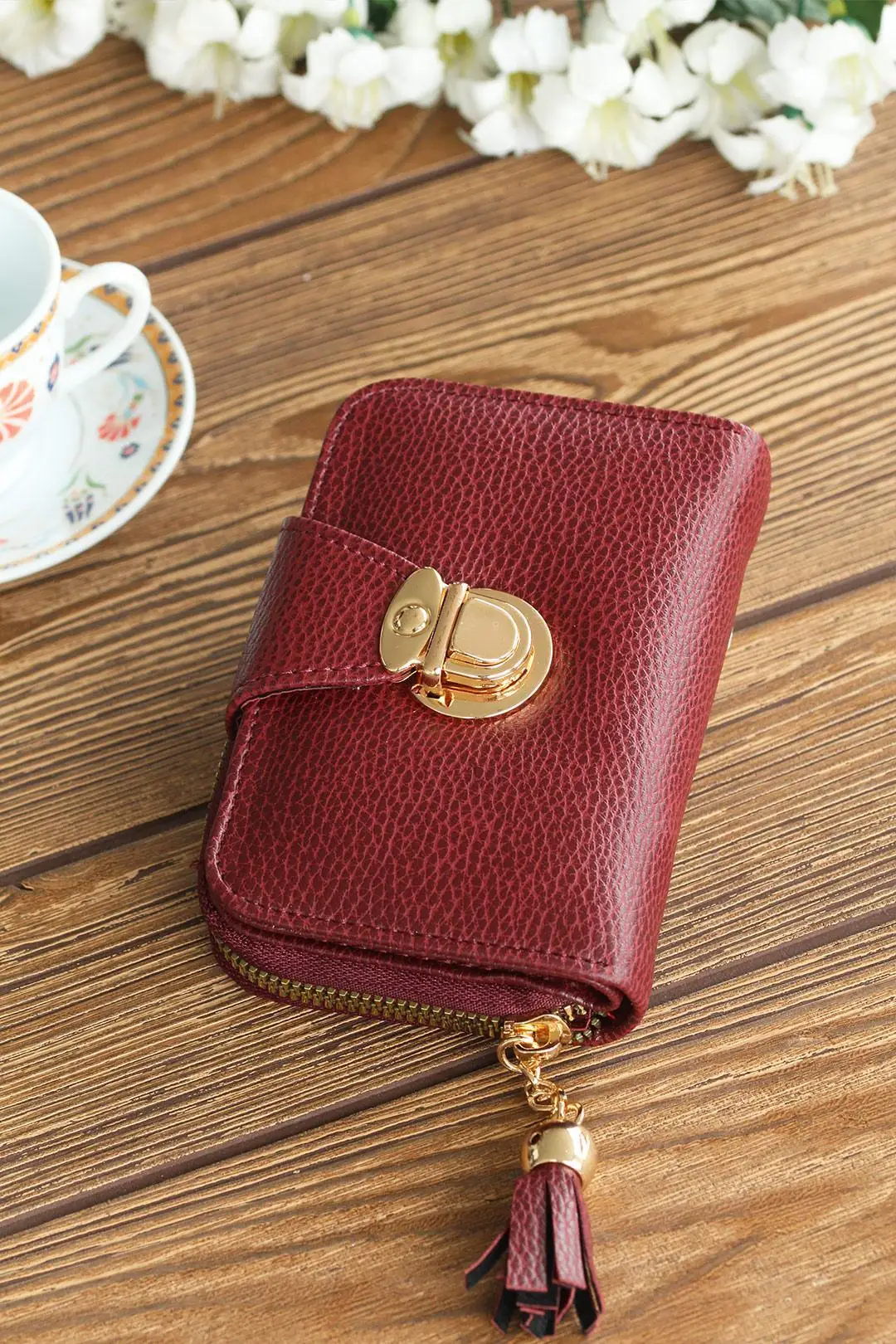 Burgundy Color Tassels Leather Women Wallet | Украшения и аксессуары