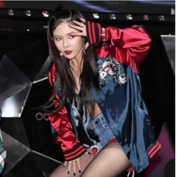 

kpop 4Minute Kim Hyun A same 2020 new korean embroidery zipper baseball hoodies women loose streetwear sweatshirt female clothes