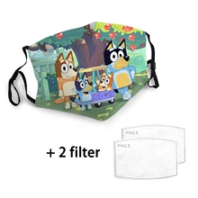 Máscara de animação bluey para crianças lavável e reutilizável para evitar a poeira protetora criança/adulto máscara pm 2.5 filtro