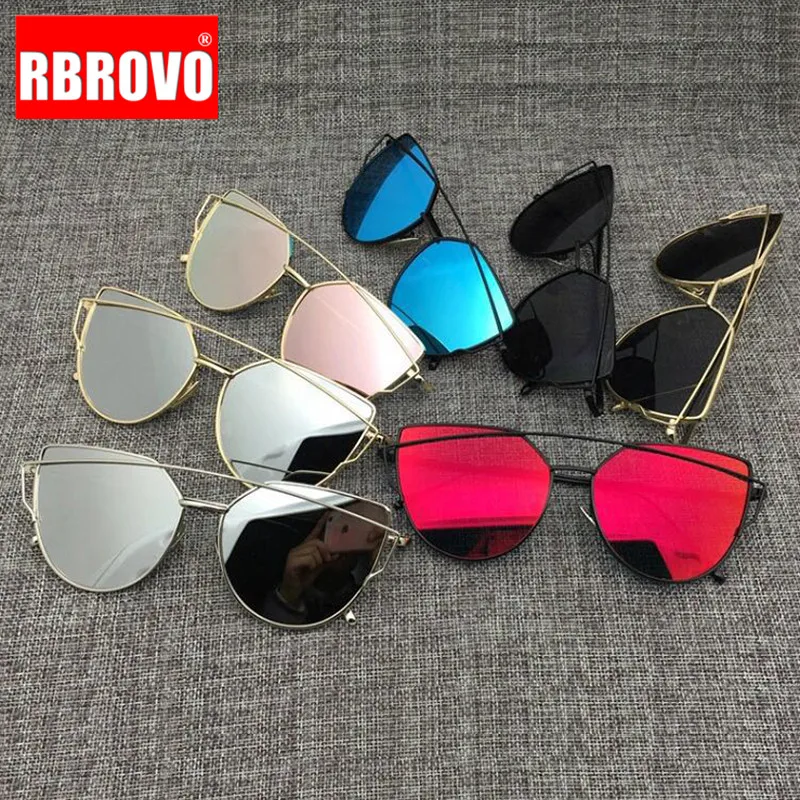 Солнцезащитные очки «кошачий глаз» RBROVO, винтажные зеркальные очки в металлической оправе, 2018|reflective glasses|brand glasses|designer glasses - AliExpress